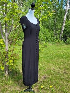 Vintage 90's Button-Front Black Dress